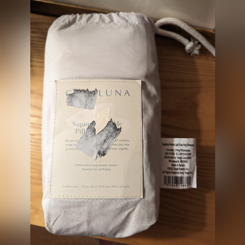 Casaluna Percale Light Gray King X2 Pillowcases